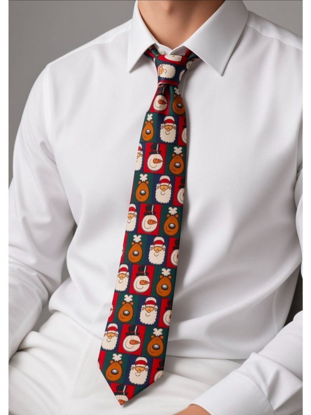 John Ashford Christmas Tie With Santa Reindeer And Snowman Holiday Print In Red